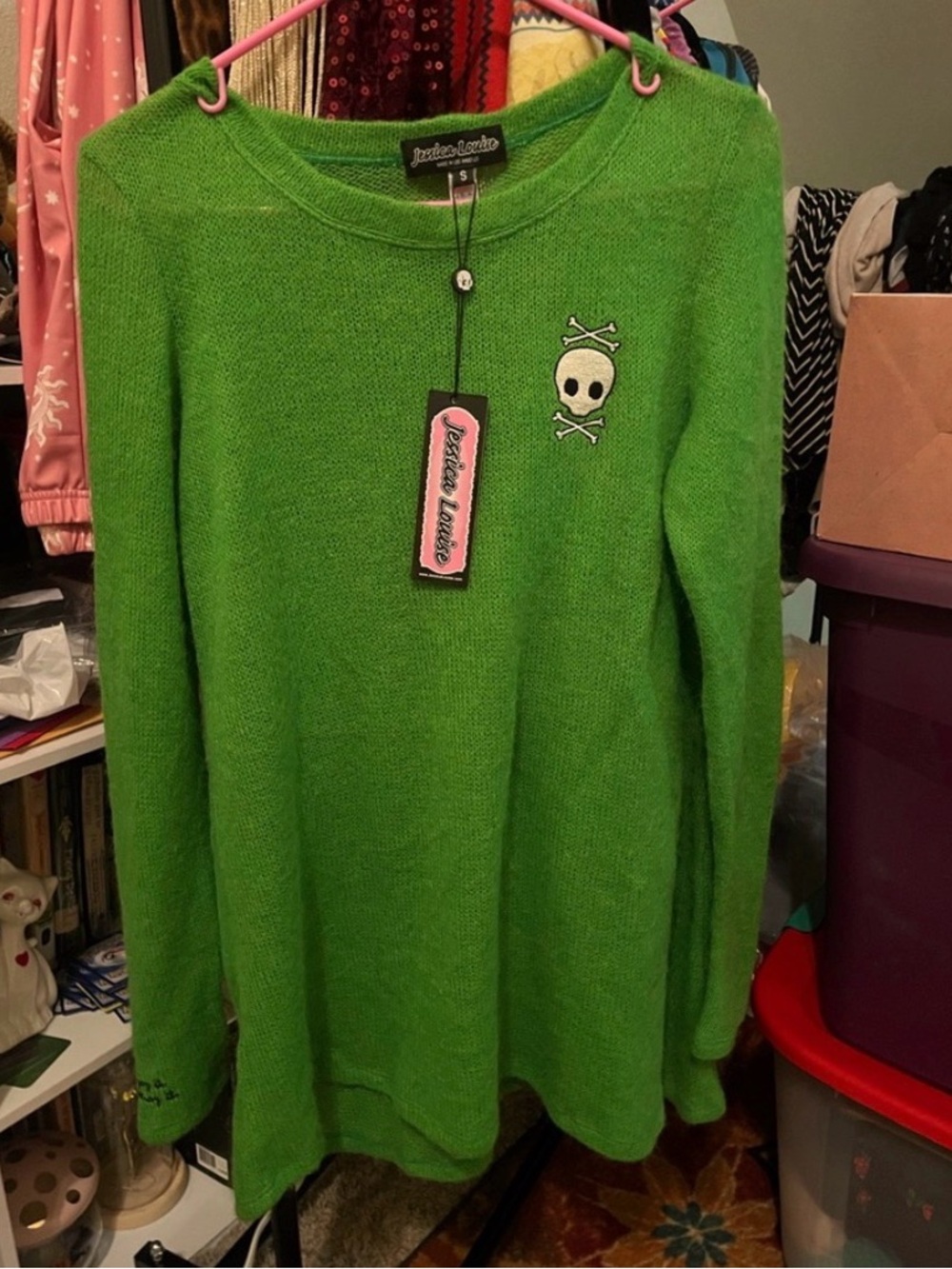 Jessica Louise Oversize Green Wool Pullover with Embroideries SOLD OUT